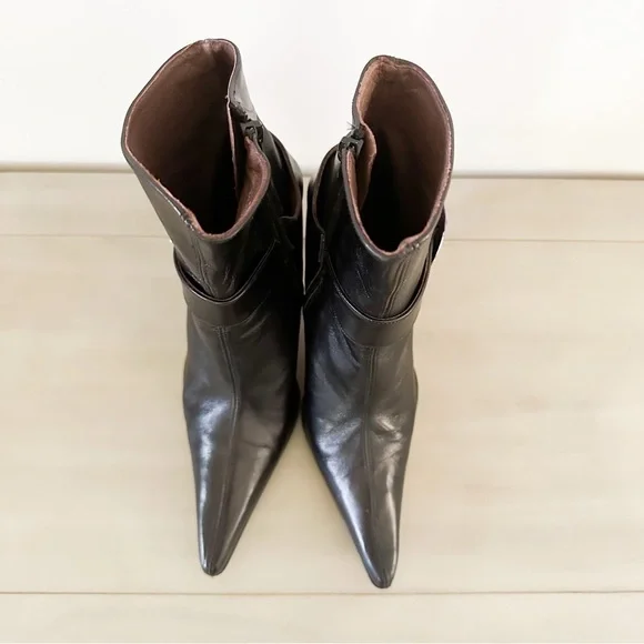 Paloma Barcelo Black Leather Colorful Heel Ankle Buckle Contemporary Boots 39 - Picture 4 of 11